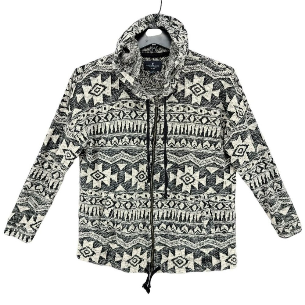 American Eagle Womens Sweater Hoodie Jacket Large Full Zip Aztec Southwestern